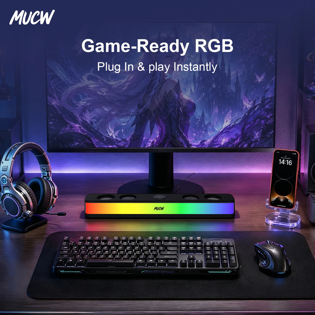RGB Gaming Soundbar - Bluetooth & USB PC Speaker for Monitor